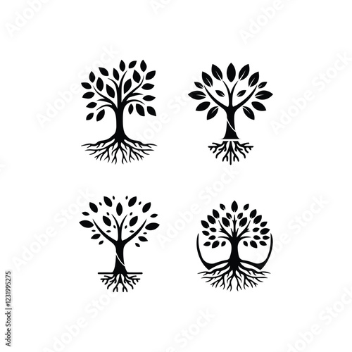 abstract Tree of Life logo. Organic nature symbol. Tree branch with leaf sign. Natural tree plant logo design Vector illustration. 