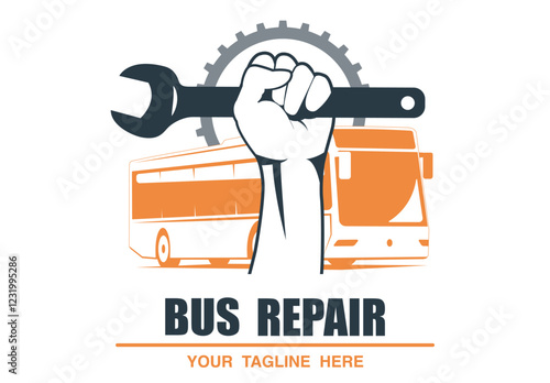 Concept illustration of a logo bus repair service. Vector illustration.