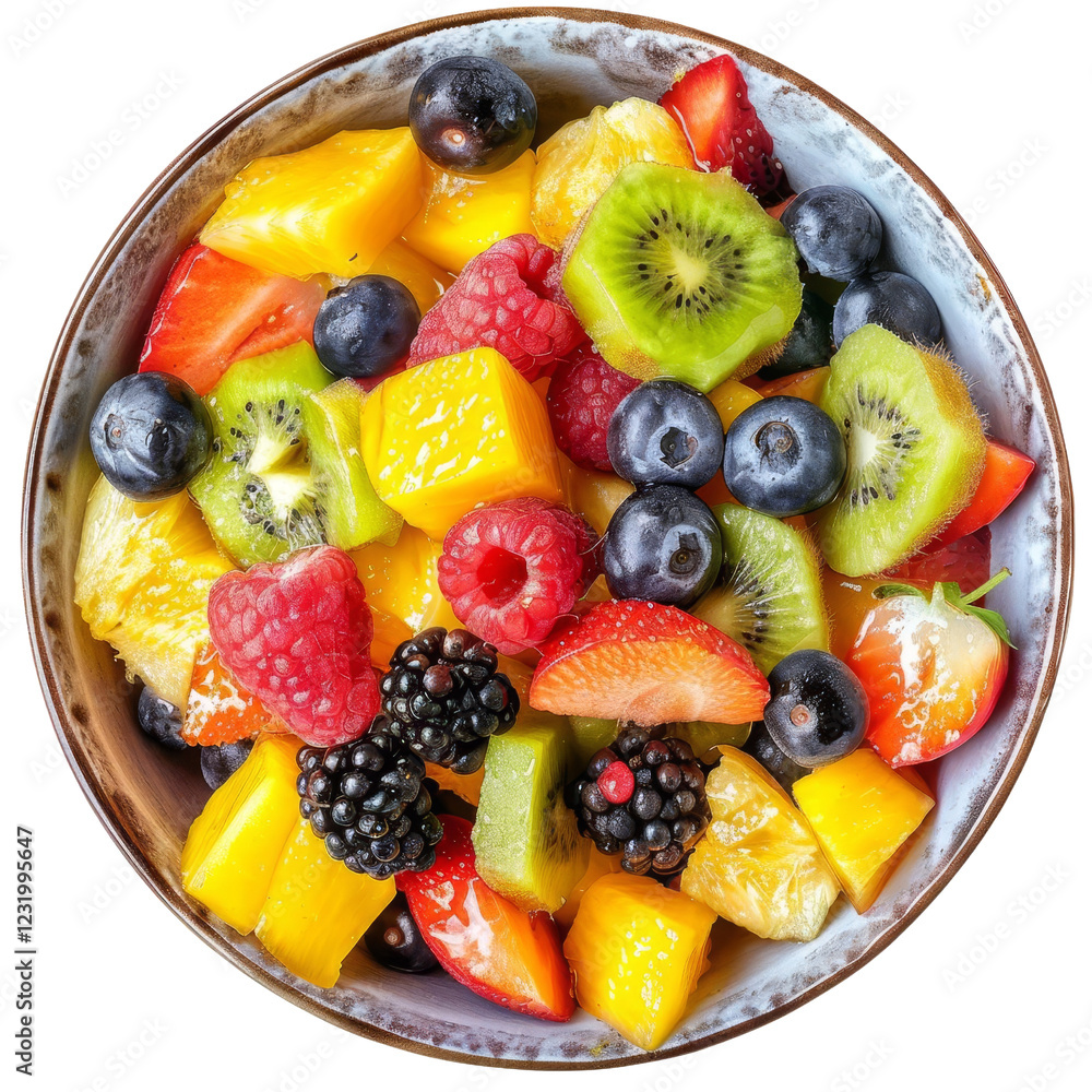 A vibrant bowl of mixed fresh fruit including kiwi, mango, berries, and pineapple, perfect for a healthy snack or dessert. A vibrant bowl of mixed fresh fruit including kiwi, mango, berries, and pineapple, perfect for a healthy snack or dessert.