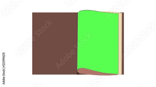 2d animated cartoon book opening and flipping with green screen pages (Chroma key) 4K