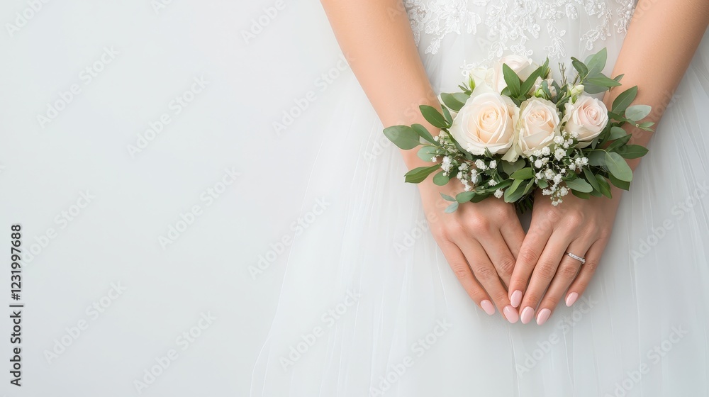 A woman is holding a bouquet of flowers in her hands A woman is holding a bouquet of flowers in her hands