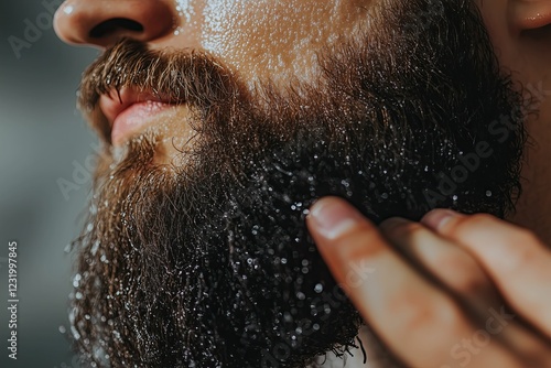 A man grooming his beard