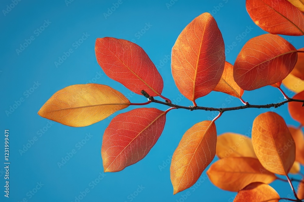 Bright orange and red autumn leaves against a clear blue sky, with the vibrant colors creating a striking contrast, capturing the essence of a crisp autumn day. Bright orange and red autumn leaves against a clear blue sky, with the vibrant colors creating a striking contrast, capturing the essence of a crisp autumn day.