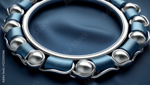 Circular Metal Frame with Blue Accents and Silver Balls photo