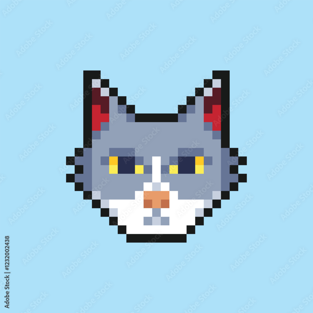 this is a cat face in pixel art with colorful color,this item good for presentations,stickers, icons, t shirt design,game asset,logo and project. this is a cat face in pixel art with colorful color,this item good for presentations,stickers, icons, t shirt design,game asset,logo and project.