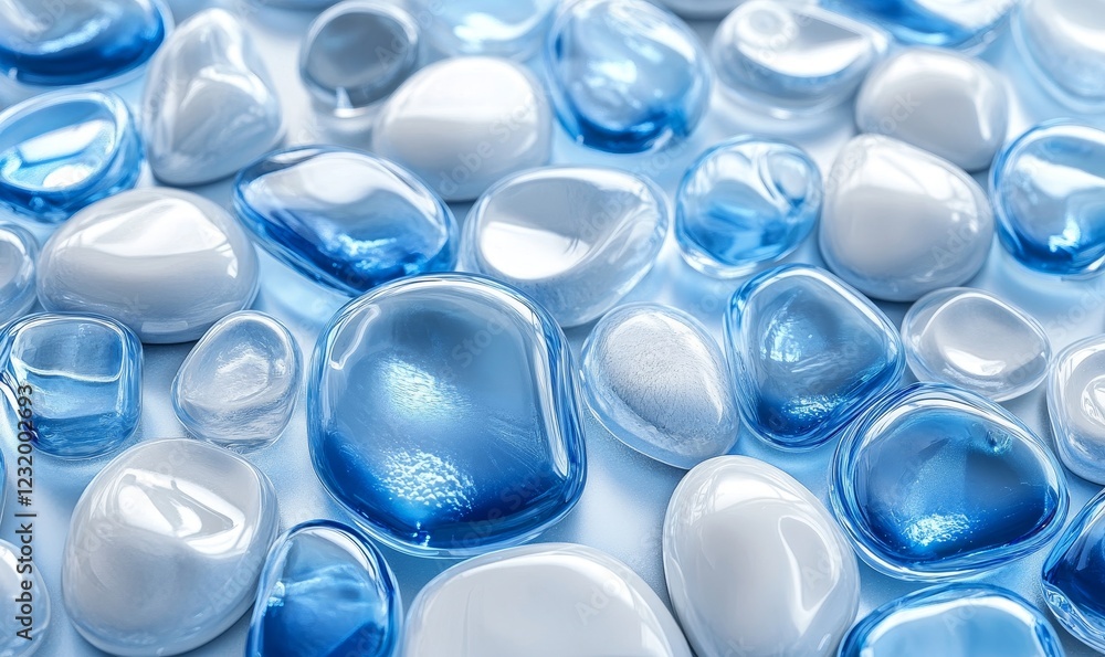 Blue and white glass shapes, 3D render, Generative AI Blue and white glass shapes, 3D render, Generative AI