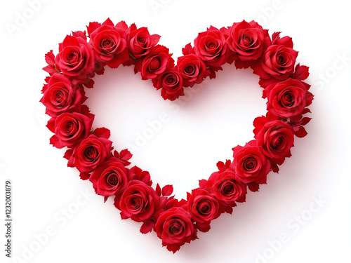 Elegant Heart-Shaped Red Rose Arrangement on White Background