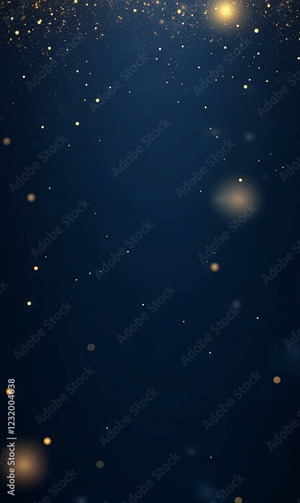 Fototapeta premium Gold glitter falling on dark blue background, ideal for festive designs