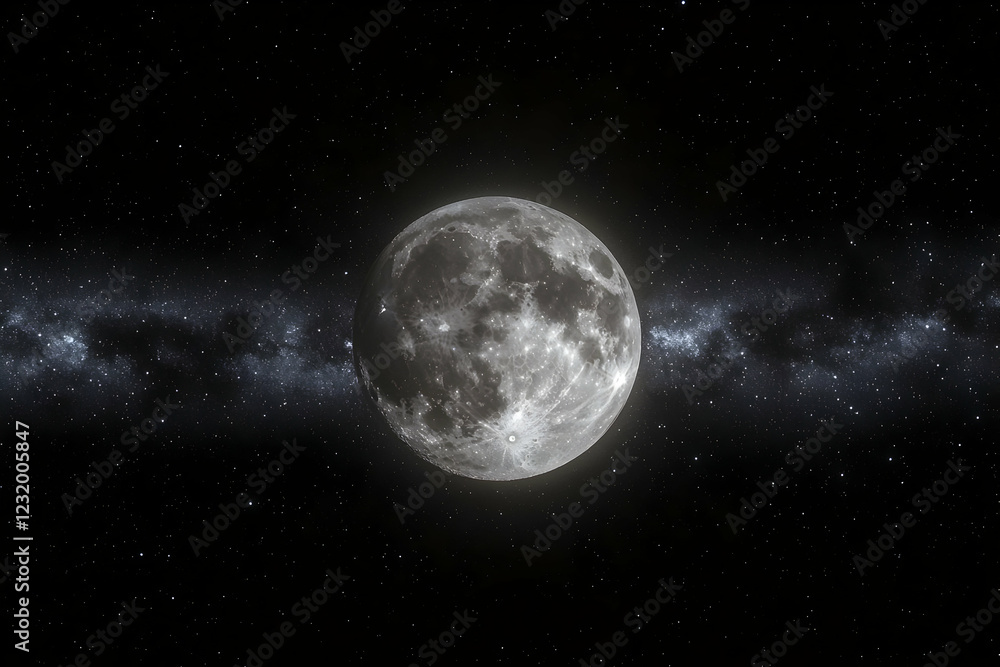 Full moon over Milky Way galaxy, night sky Full moon over Milky Way galaxy, night sky