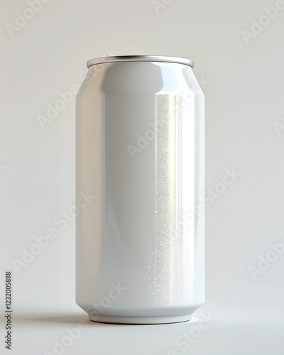 3D rendering of a white beverage can with reflections, middle ground photo