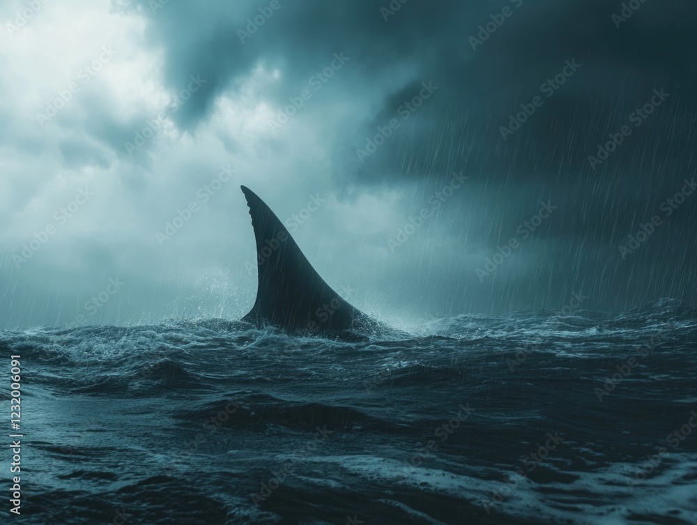 Fototapeta premium Shark Fin Emeering from Water