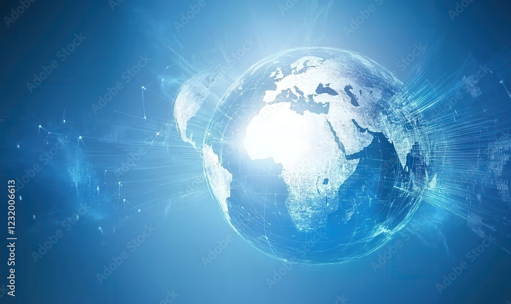 Abstract Blue Digital Globe Representing Global Network Connections Abstract Blue Digital Globe Representing Global Network Connections