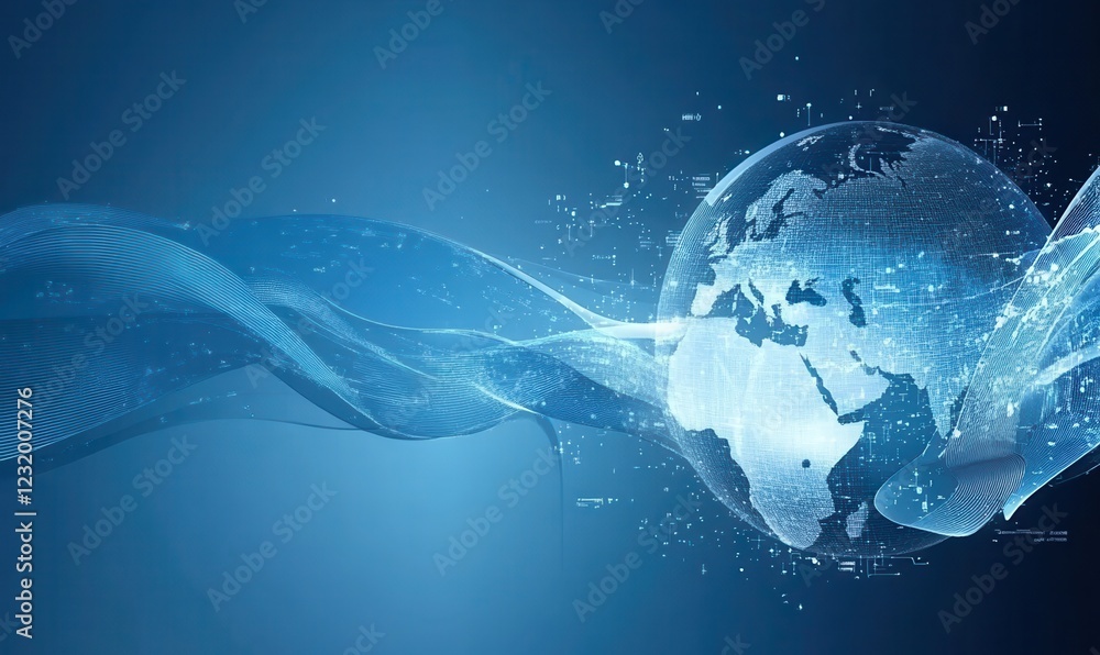 Fototapeta premium Abstract Global Network Visualization Blue Wave Particle Background