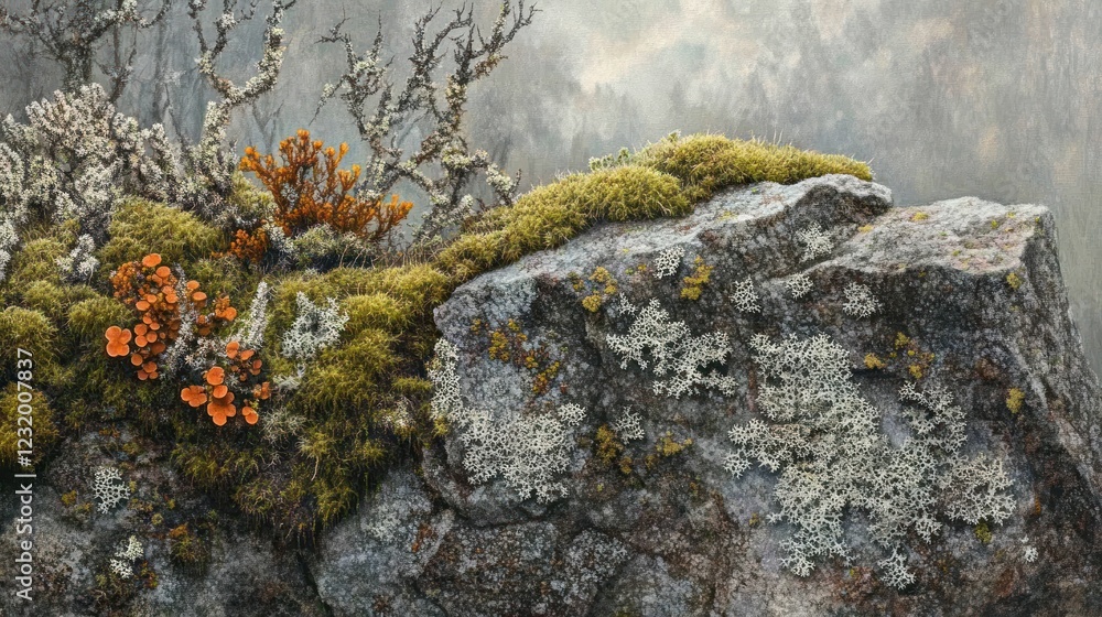 Obraz premium Misty Mountain Mossy Rock Landscape