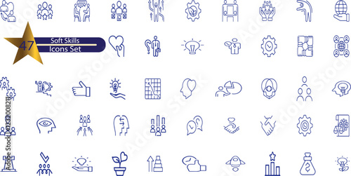 Soft Skills line editable icon set.