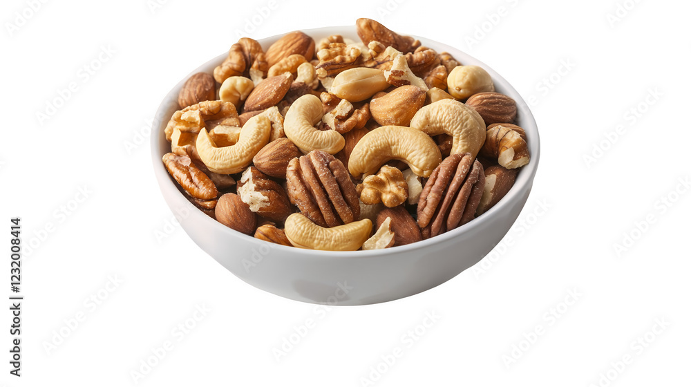 A bowl of mixed nuts including cashews, walnuts, and almonds isolated on a transparent background A bowl of mixed nuts including cashews, walnuts, and almonds isolated on a transparent background