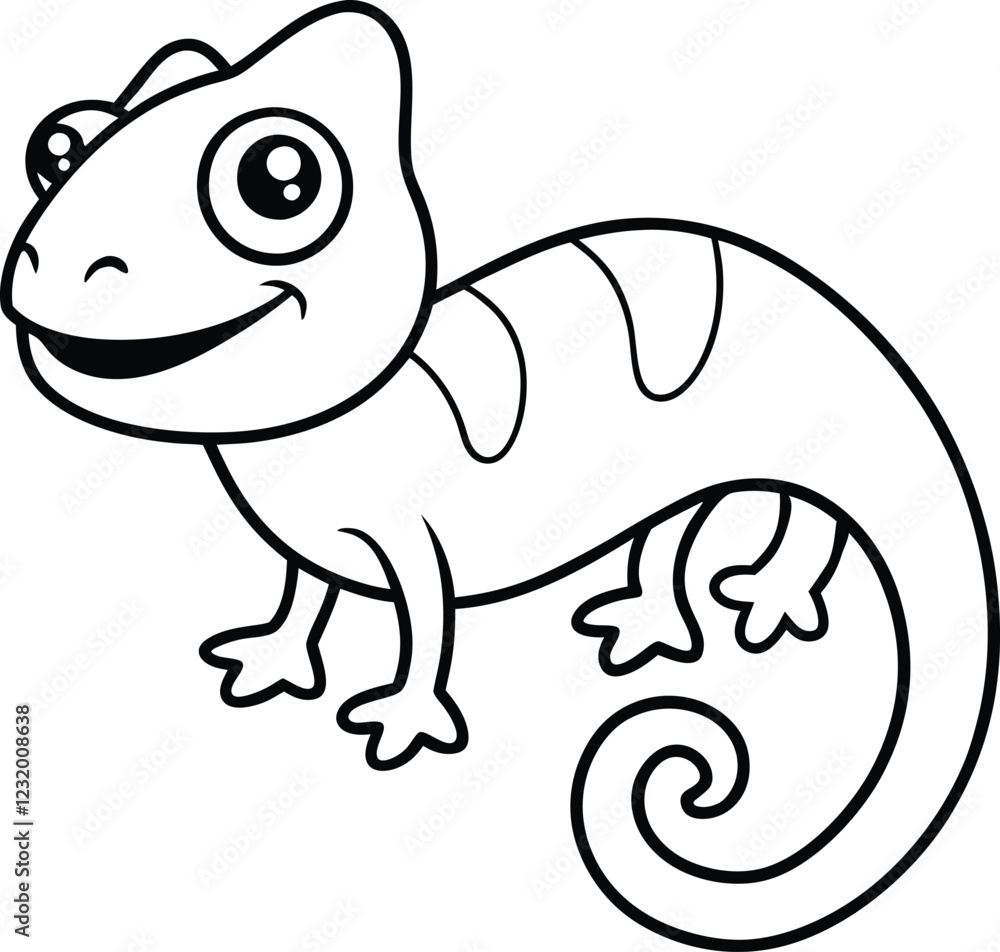 Fototapeta premium Little cute Chameleon smiles coloring page useful for kids