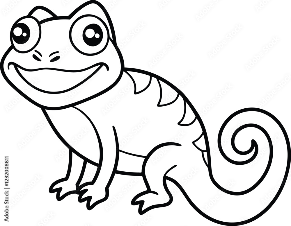 Fototapeta premium Little cute Chameleon smiles coloring page useful for kids
