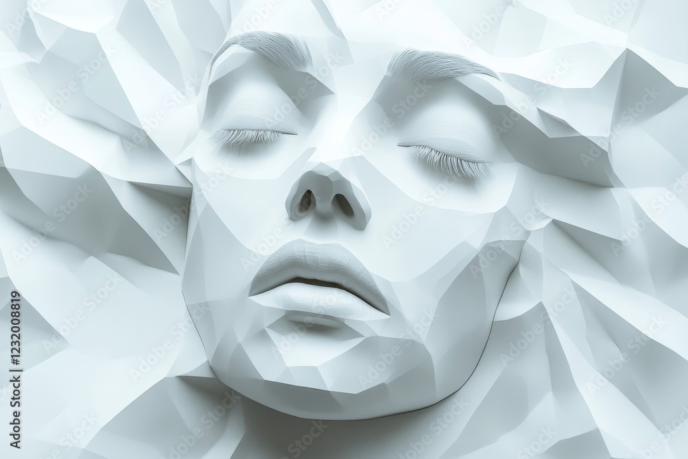 Abstract polygonal face, 3D render, Generative AI Abstract polygonal face, 3D render, Generative AI