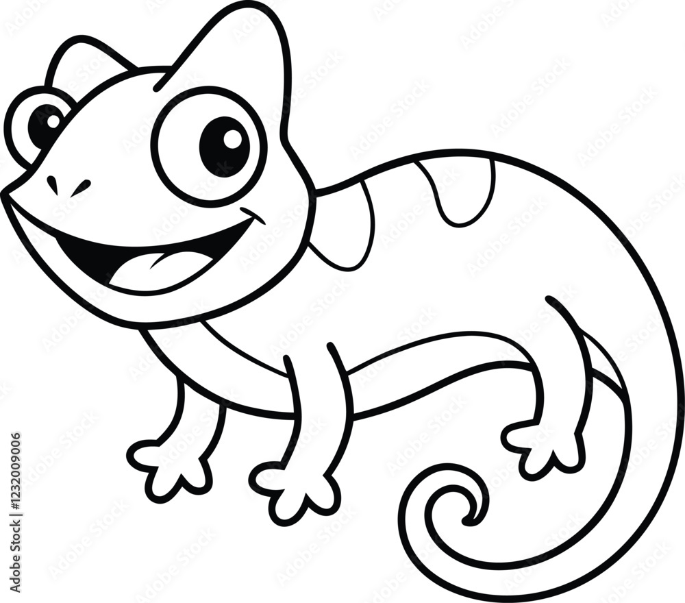 Fototapeta premium Little cute Chameleon smiles coloring page useful for kids