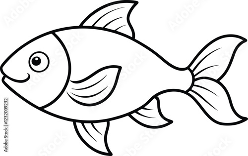 Photography Little cute Fish smiles coloring page useful for kids.