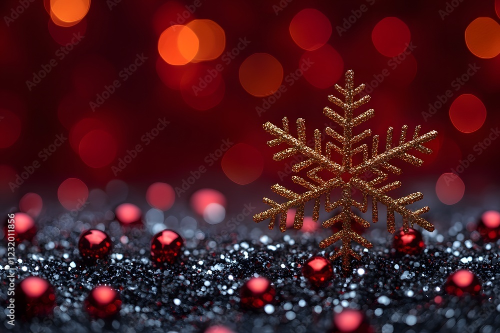 Elegant Christmas Sparkle with Golden Snowflake and Red Ornaments for Festive Decor Elegant Christmas Sparkle with Golden Snowflake and Red Ornaments for Festive Decor