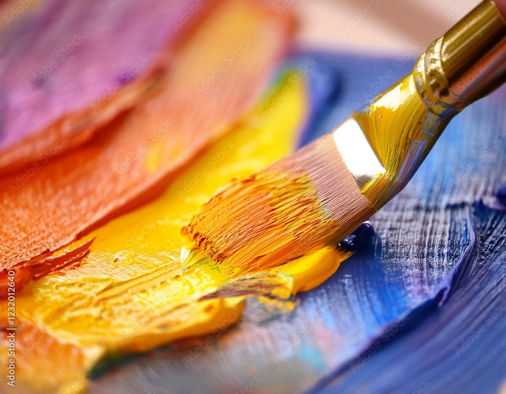 Fototapeta premium Paintbrush applying color to a canvas, representing artistry, creativity, and painting techniques.