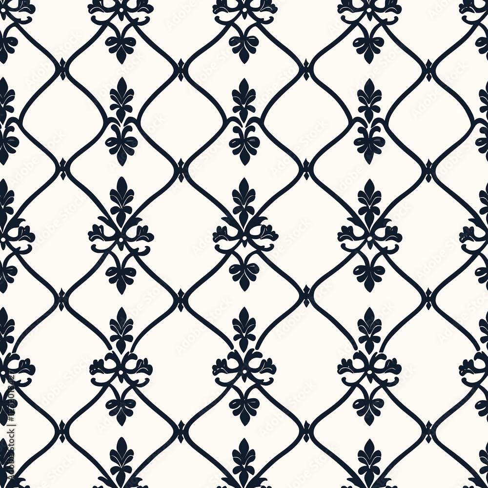 Naklejka premium Elegant floral pattern in navy blue on a light background, perfect for textile or wallpaper design.