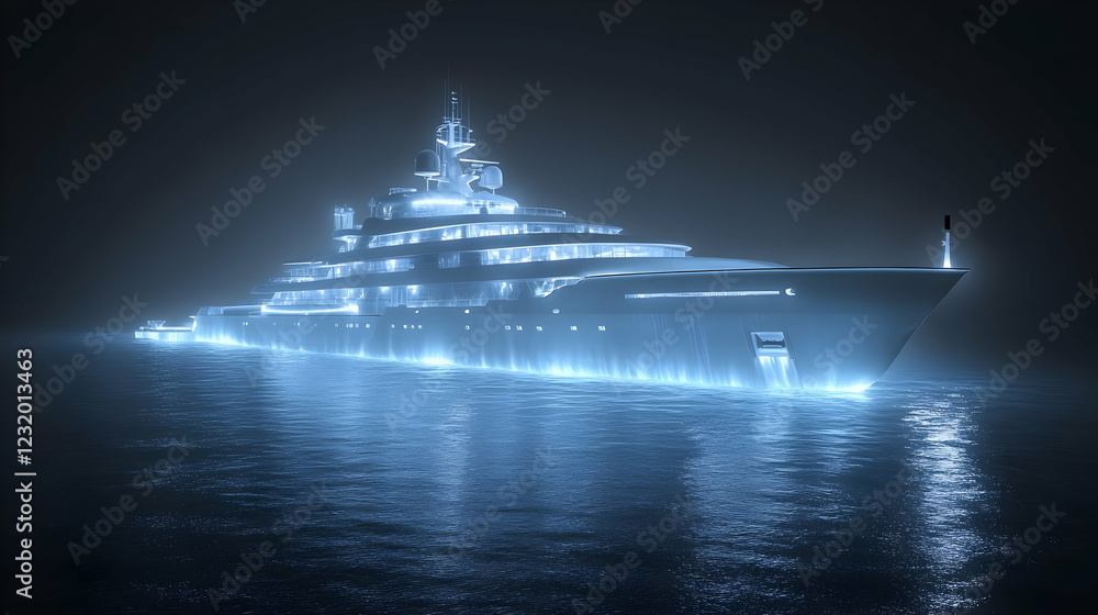 Fototapeta premium Luxury yacht at night, ocean, calm waters, travel