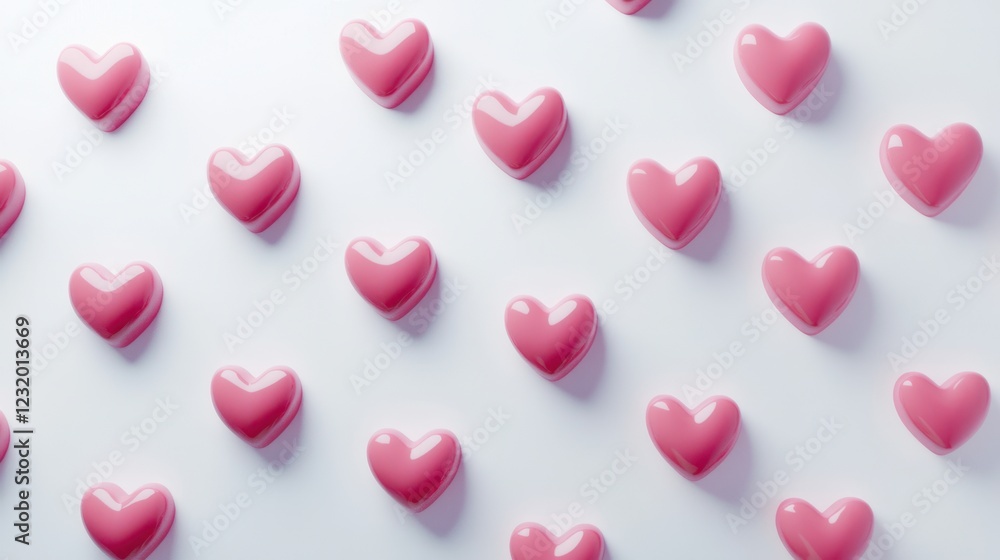 Obraz premium Pink Heart Pattern on White Background Romantic Valentine's Day Design