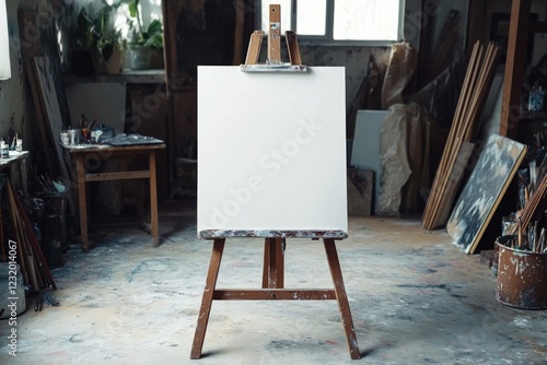 Easel with Canvas in Messy Room