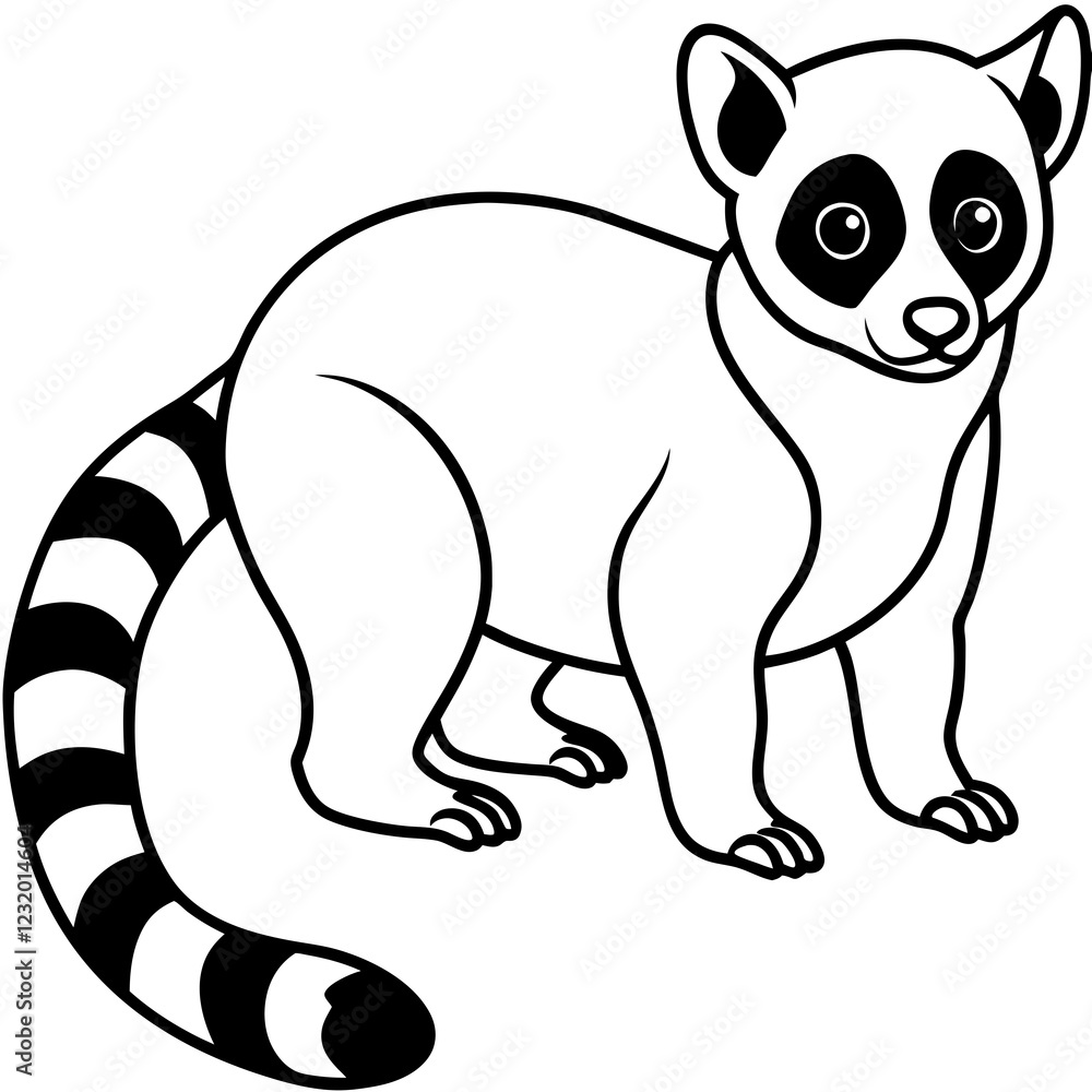 Fototapeta premium Cute Silhouette of a Lemur line art vector cartoon illustration