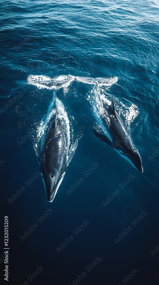 Naklejka premium HD Phone Wallpaper Two pygmy killer whales swimming gracefully in deep blue ocean water