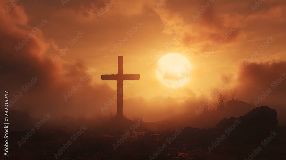 A cross with the setting sun in the background, symbolizing hope and new beginnings
A cross with the setting sun in the background, symbolizing hope and new beginnings