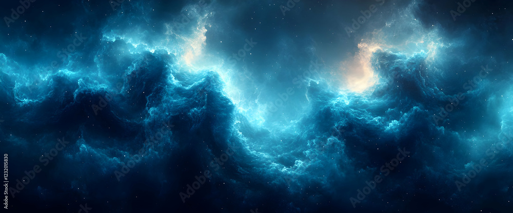 Obraz premium Luminous Blue Nebula in Dark Space