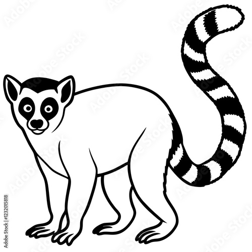 Cute Silhouette of a Lemur line art vector cartoon illustration