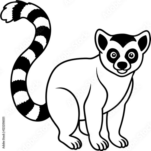 Cute Silhouette of a Lemur line art vector cartoon illustration