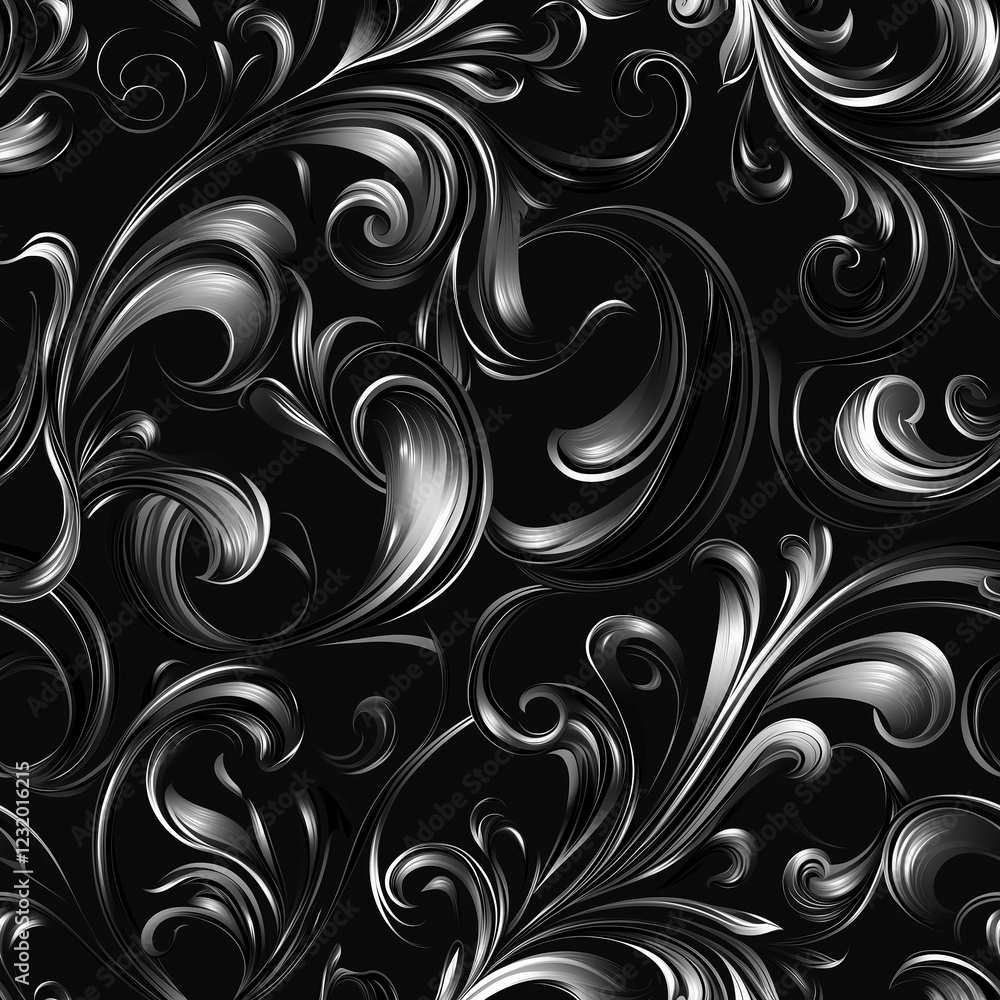 Elegant damask seamless pattern motif black background textile design decorative art close-up view sophisticated aesthetic Elegant damask seamless pattern motif black background textile design decorative art close-up view sophisticated aesthetic