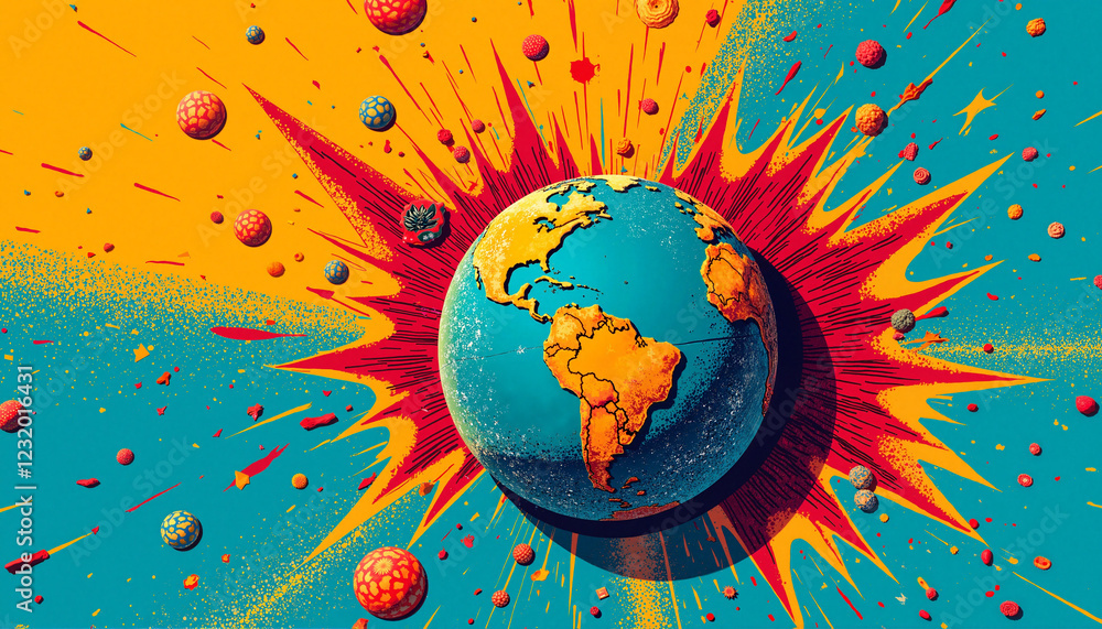 Naklejka premium Explosive artwork of a peaceful earth symbolizing peace and love with copy space