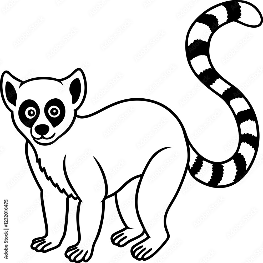 Obraz premium Cute Silhouette of a Lemur line art vector cartoon illustration