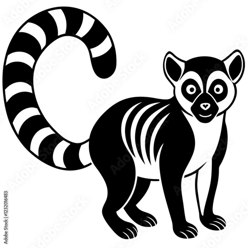 Cute Silhouette of a Lemur line art vector cartoon illustration