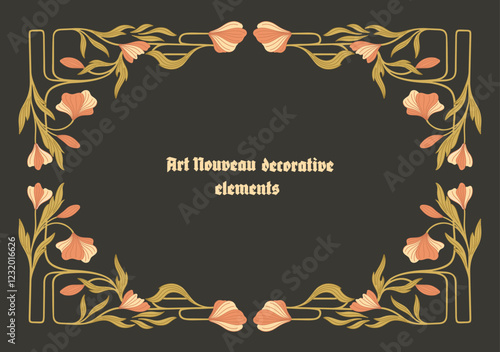 Art Nouveau floral corners, and borders. Vector.