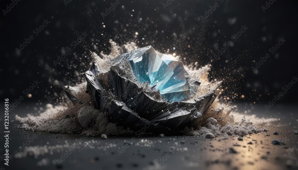 Fototapeta premium Diamond dust scattered across a dark abstract canvas, creative, gritty, opulent