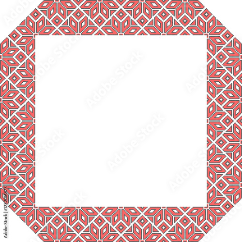 Vector illustration frame for text of Ukrainian ornament in ethnic style, identity, vyshyvanka, embroidery for print clothes, websites, banners. Background. Geometric design, border, copy space, frame