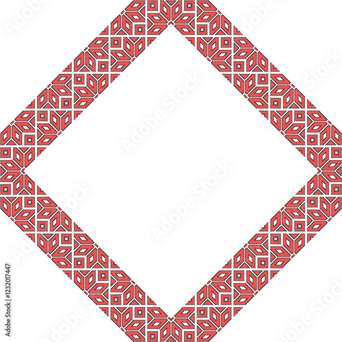 Vector illustration frame for text of Ukrainian ornament in ethnic style, identity, vyshyvanka, embroidery for print clothes, websites, banners. Background. Geometric design, border, copy space, frame