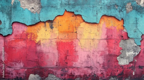 Vibrant Colorful Graffiti Wall Art Displaying Beautiful Weathered Texture in Urban Street Setting