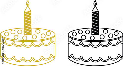 Cakes flat or line icon set collection. Vector of different types of beautiful modern cakes such as chocolate cake, Napoleon cake, tiramisu , eclair and cheesecake. Isolated on transparent background.