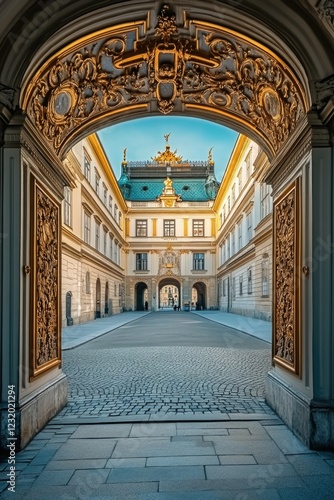 Building viewed through archway