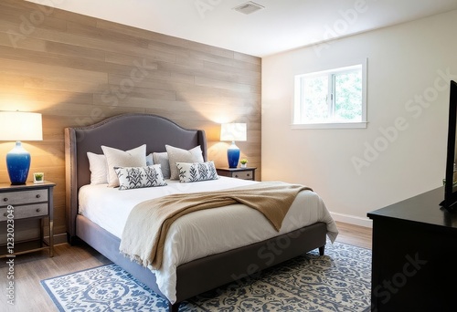 Wallpaper Mural Modern bedroom sanctuary with wooden accent wall and calming color palette Torontodigital.ca