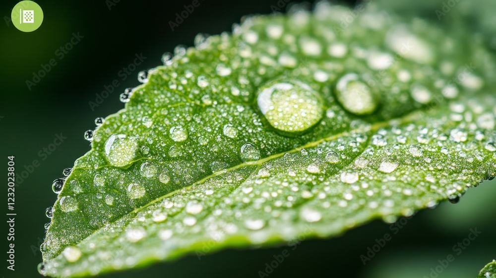 Close-Up of Delicate Water Drops on Leaf Against Isolated Background Close-Up of Delicate Water Drops on Leaf Against Isolated Background